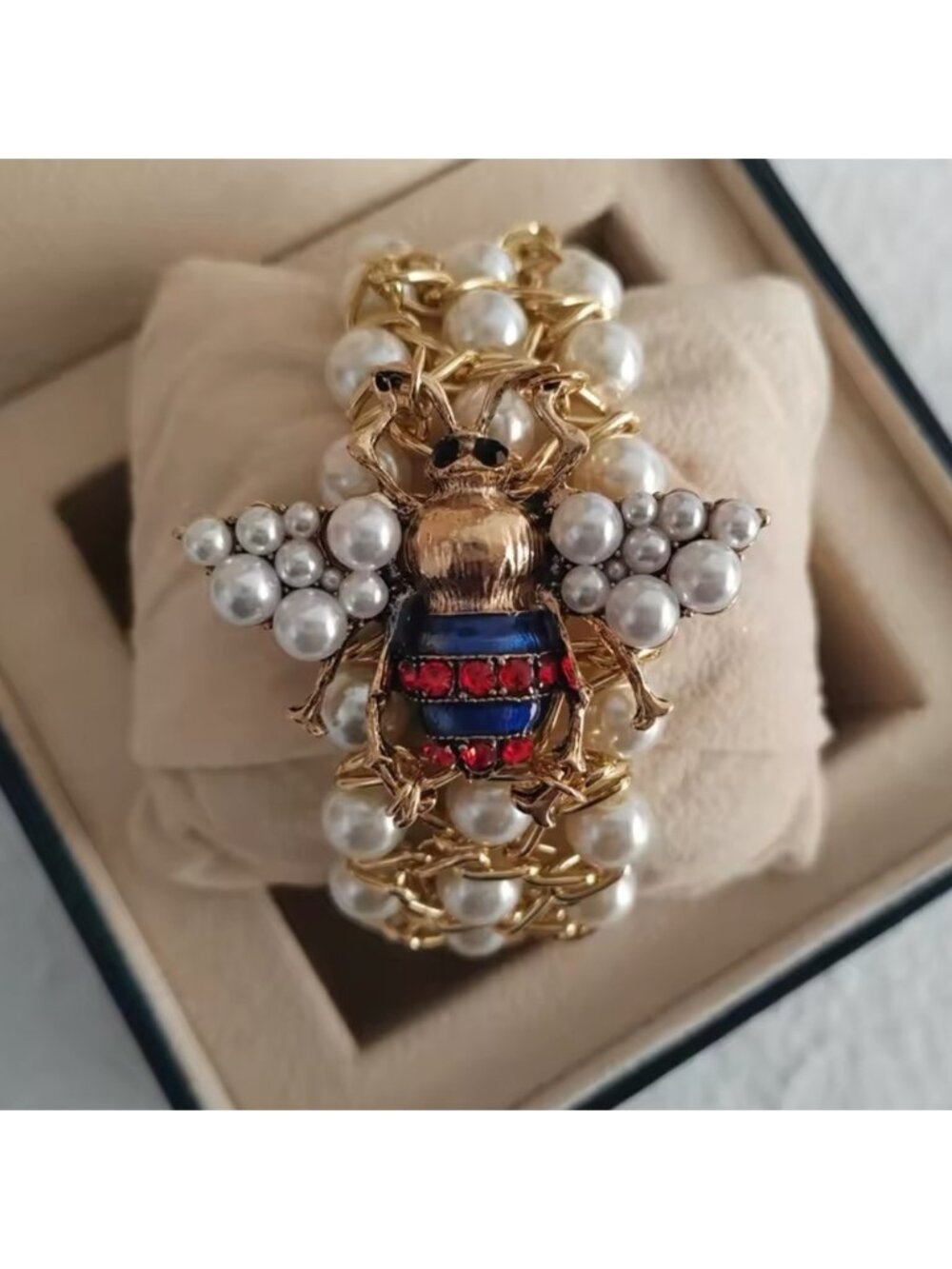 Vintage Luxury Honeybee Elegant Gold Pearl Adjustable Elastic Bee Bracelet